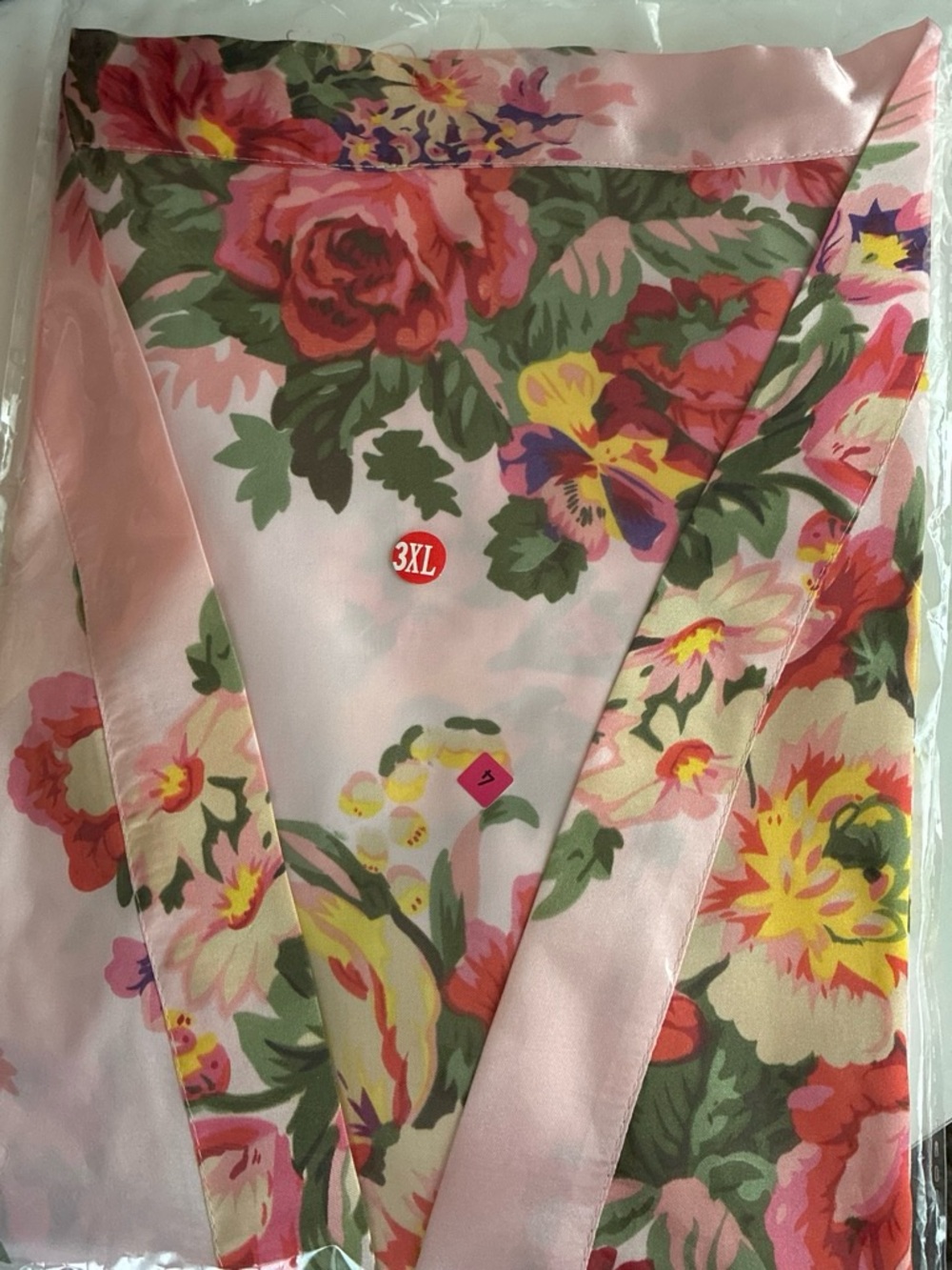 Floral Satin Robe in Pink & Green